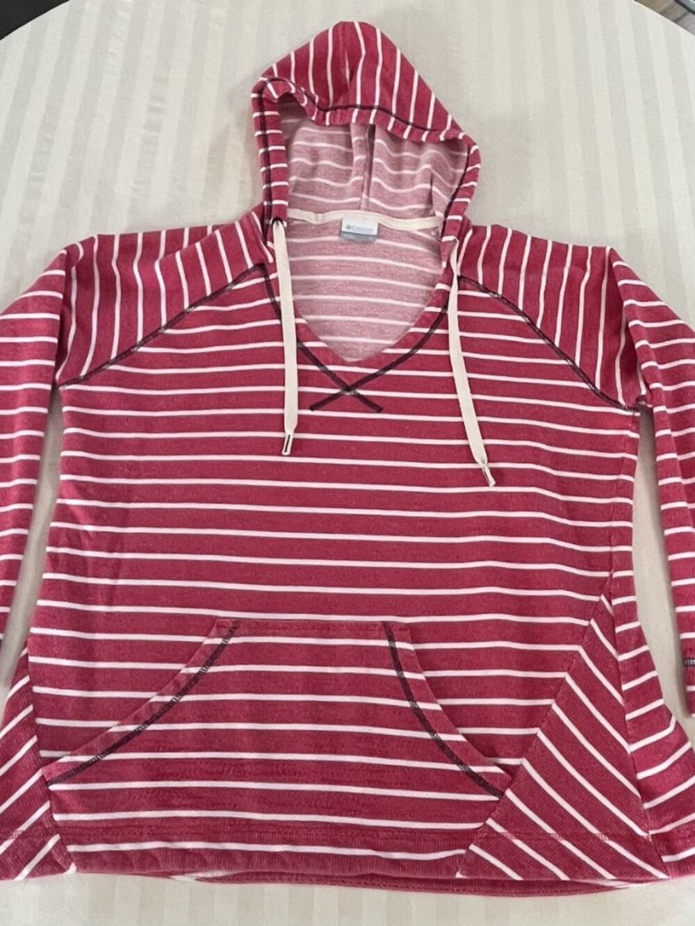 Columbia Size XL Women’s Pinkish Red & White Long Sleeve Pullover